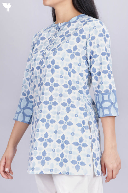 Cambric Cotton Top In Graphic Block Print